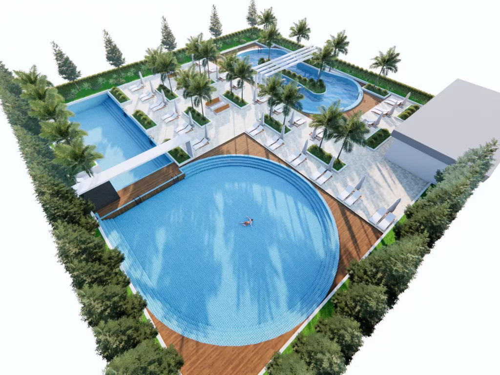 Fasilitas Bukik Soriak berupa kolam outdoor yang luas